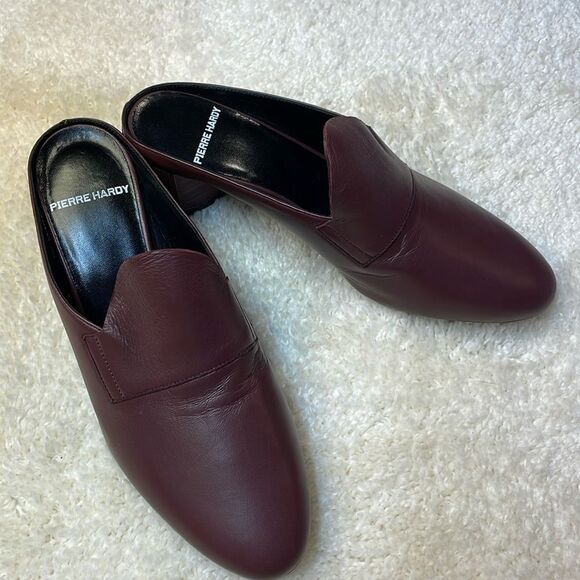 Pierre Hardy Burgundy Leather Block Heels Mules Womens Sz 7.5 - Picture 3 of 11